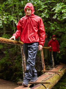 river hiking fully clothed